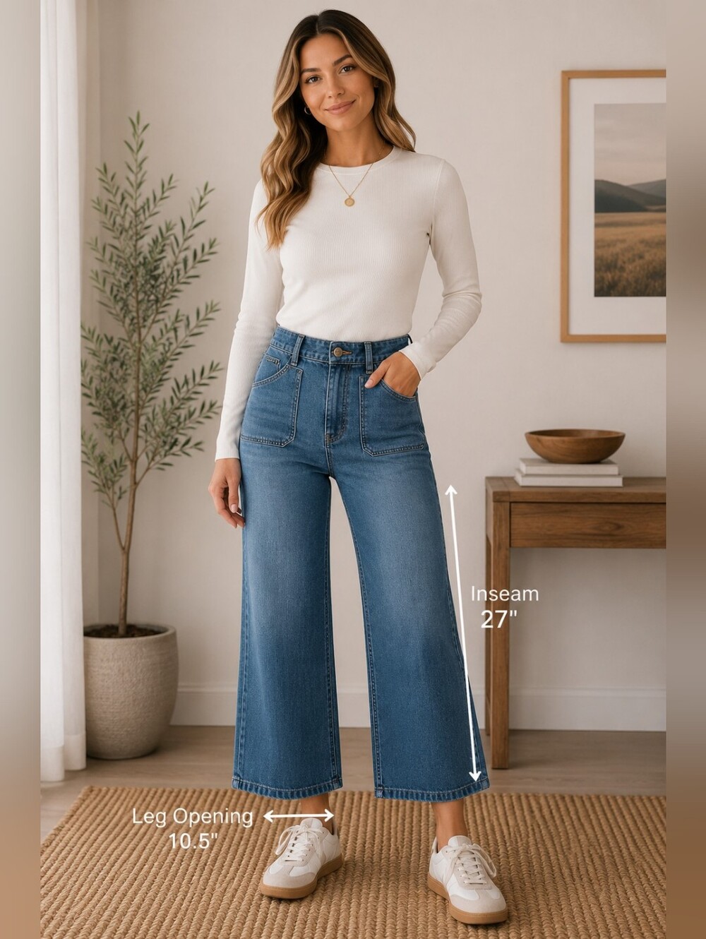 Draper James Wide Leg Cropped Jeans High Rise Patch Pocket Denim Size 6 Stretch
